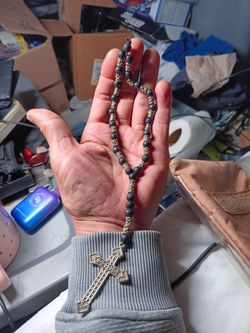 Black Bead Rosary with Silver Cross