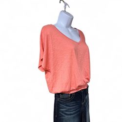 Mudd Coral V-Neck Blouse with Ruched Waist Women's M
