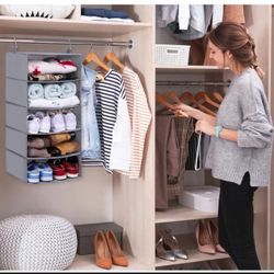 Hanging Shoe Organizer to Store 10 Pairs Shoes 5- Shelf Shoe Rack for Closet for Small Space Storage Bedroom, Dorm, Grey