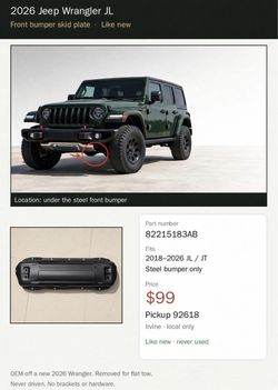 Jeep Wrangler JL/JT OEM Front Bumper Skid Plate