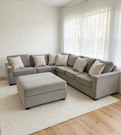 Gray Sectional Couch + Ottoman – $700