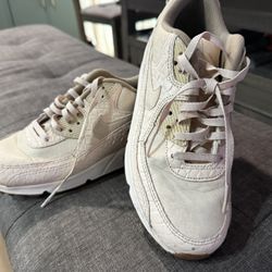 Nike Women Air Max 90 Premium Oatmeal Croc Print Leather Beige Tan Shoe Size 6.5