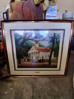 Beautiful framed print of the gathering Church signed by artist with certificate of authenticity