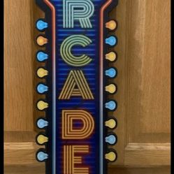 Arcade Sign Wood Game Room Decor Pinball Vintage Style Neon Light 