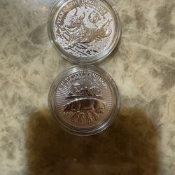 Set Of 2 1oz British Pig And Dog Silver Coins