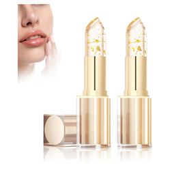 Transferproof Color Changing Lipstick,(2Pcs) Gold Crystal Ph Lipstick Color Changing,Long Lasting 24 Hours Moisturizing Glossy Shine Lip Gloss for Wom