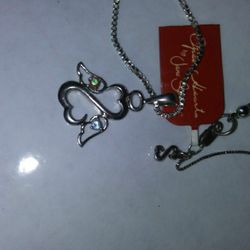 Jane Seymour "Open Heart" Necklace And Bracelet Silver Set. 925