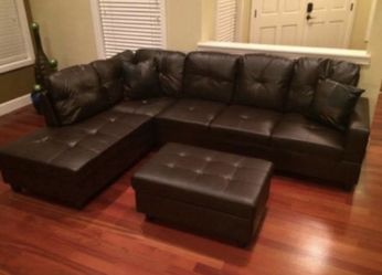 Brown Leather Sectional Couch And Ottoman 