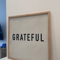 “GRATEFUL” Modern Wall Art – Neutral Canvas with Wood Frame