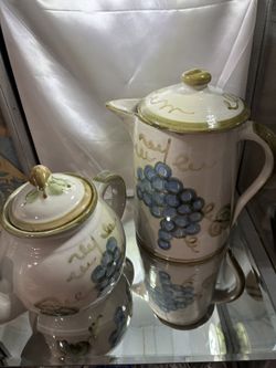 Vintage John B. Taylor  Hand-Painted Ceramic Coffee Pot And Tea Pot