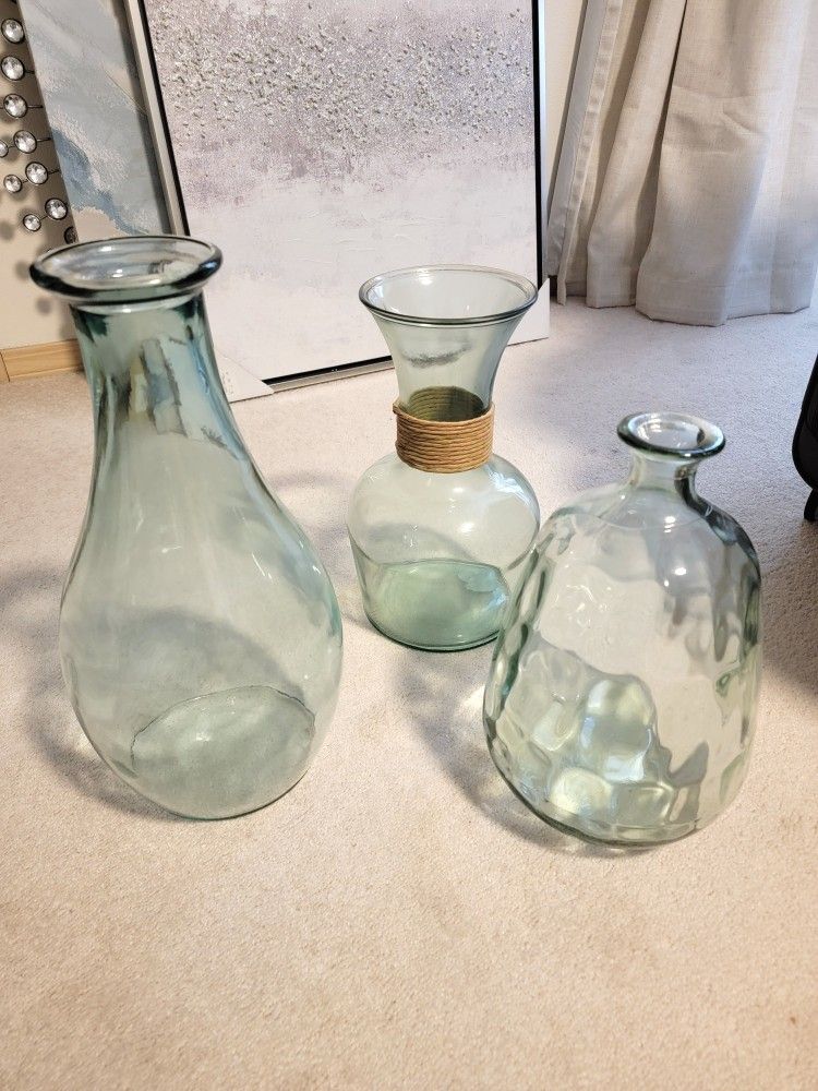 3 - Glass Vases 12" 13" 16"