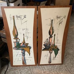 Vintage RIGHT OUT OF THE 60’sILLINOIS MOULDING CO. 2 MID CENTURY LITHO PANELS MORET 