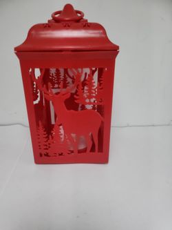 Red Decorative Lantern with Deer Cutout