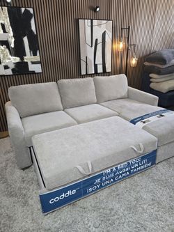LIKE NEW - Coddle Aria Fabric Sleeper Sofa with Reversible Chaise and Storage, Beige