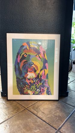 Colorful dog puzzle mounted and framed