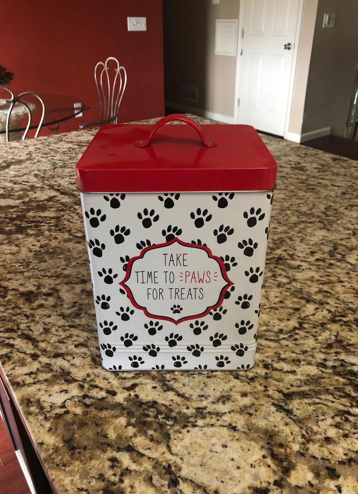 Dog treat tin container