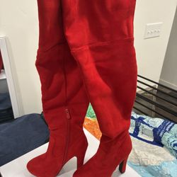 Red Platform Thigh High Boots Size 7 