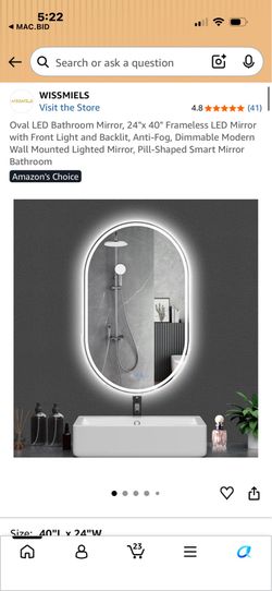 Oval LED Bathroom Mirror, 24"x 40" Frameless LED Mirror with Front Light and Backlit, Anti-Fog, Dimmable Modern Wall Mounted Lighted Mirror