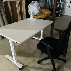 Adjustable Office Desk, Ergonomic Chair And Fan
