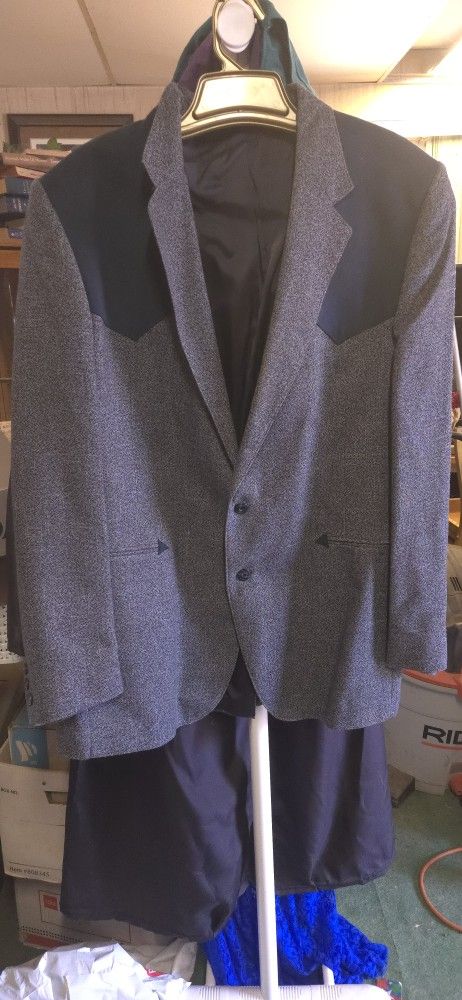 BlacK grey Mens Blazer Dress Coat Size 46 Long Panhandle Slim