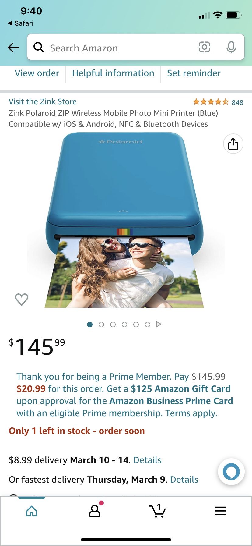 Polaroid ZIP Mobile Printer with Printer Paper