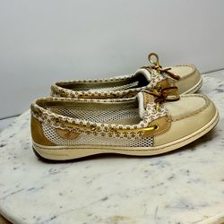 Sperry Top-Sider Angelfish Boat Shoes Cream Gold Anchor Womens 9.5M UK7.5 EU 40