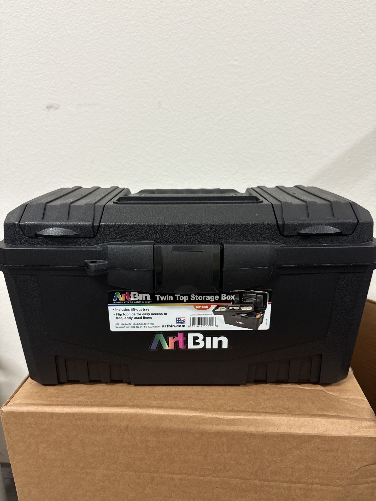 ArtMate TwinTop 17" Portable Supply Box - Black Plastic Storage Case with Handle