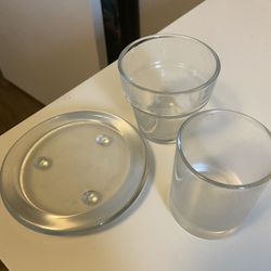 Glass Candle Votives And Plate 