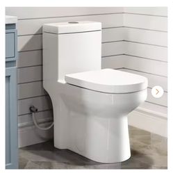 Hanikes One-Piece 1.1/1.6 GPF Dual Flush Round Toilet in White Soft Close Seat Included
