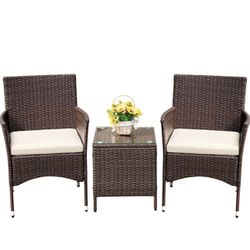 Patio Porch Furniture Sets 3 Pieces PE Rattan Wicker Chairs with Table Outdoor Garden Furniture Sets