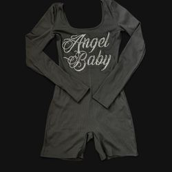 Angel Baby Rhinestone Ribbed Romper