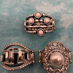 599-Three New Paparazzi Stretch Band Rings Silver Tone Nickel & Lead Free