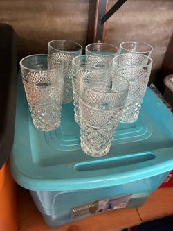 Vintage Anchor Hocking Pressed Glass Tumblers Set of 7