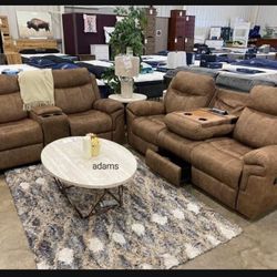 Light Brown Manual Reclining Living Room Set With USB Charging Port | Sofa & Loveseat 💥💥💥 Showroom Available 👍
