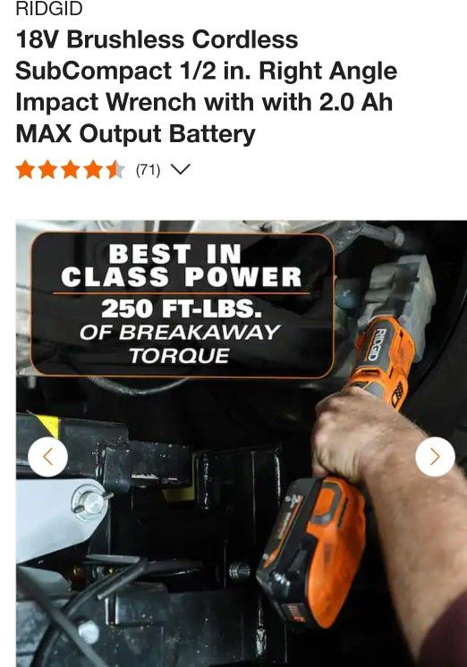 Ridgid 18V Brushless Cordless SubCompact 1/2 in. Right Angle Impact Wrench