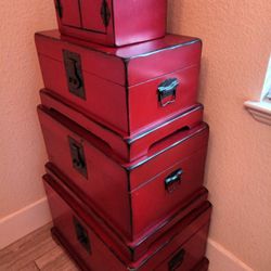 Chinese Red Laquer Chest Dresser 