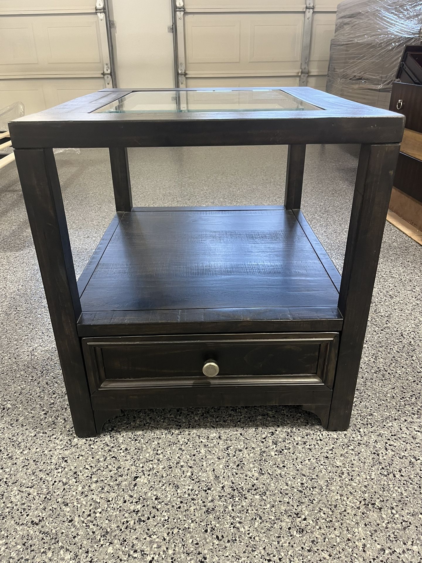 Dark Wood End Table With Drawer