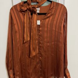 Chicos Blouse Size 2, But it runs big like a size Large, with a beautiful design on the neck, new Never Used 