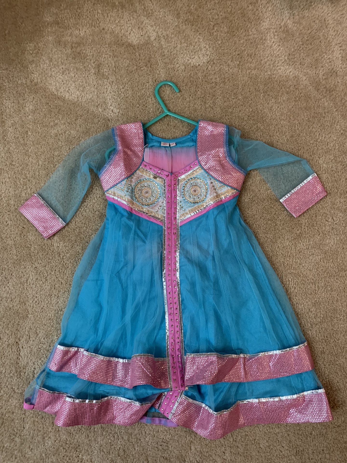 Little girls size 3 teal and pink shalwar kameez top and pants