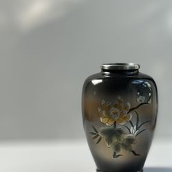 Vintage Japanese Flowers Engraved Mixed Metal Vase