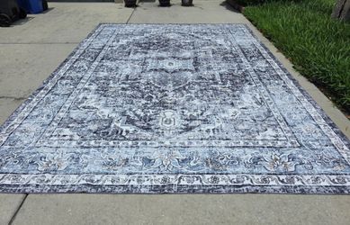 10x13 Washable Rug Retro Gray Area Rug Non-Slip Stain Resistant Vintage Area Rug