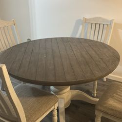 Ashley Havalance D814 Series Round Dining Table Set- Table + 4 Chairs White/Grey