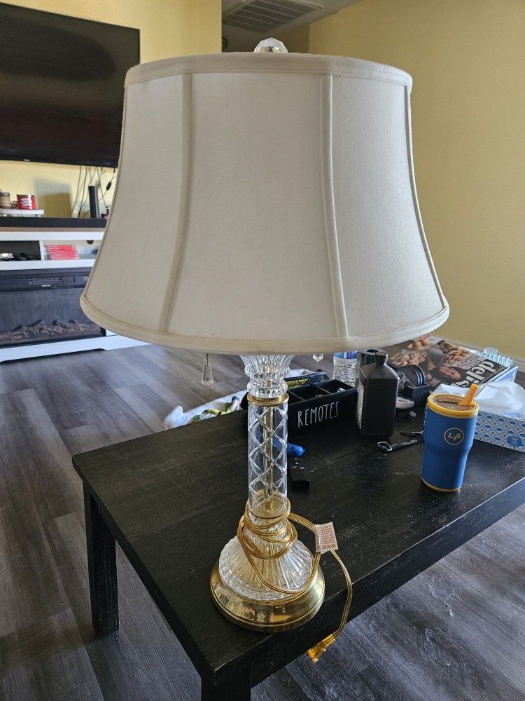 Vintage Kaeder Brass And Crystal Table Lamp Dual Light