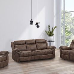 🔥Sofa and Loveseat With Four Recliners Brown