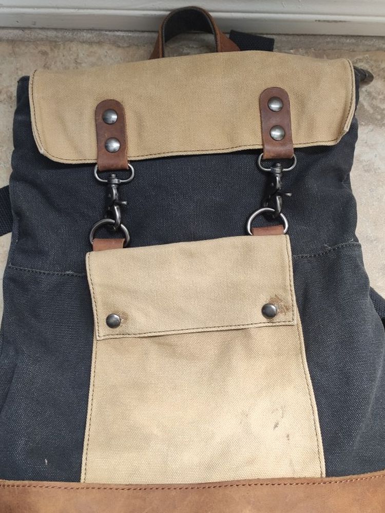 Canvas Backpack With Leather Trim