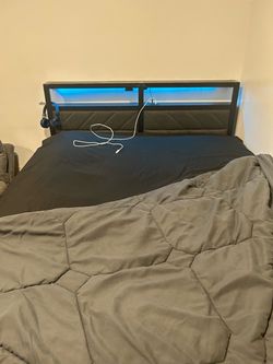 Bed Frame with LED Headboard and Storage