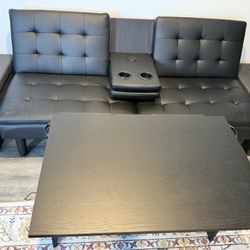 Black two Seater Couch And Coffee Table 