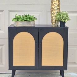 Black Rattan Storage Cabinet With Shelf