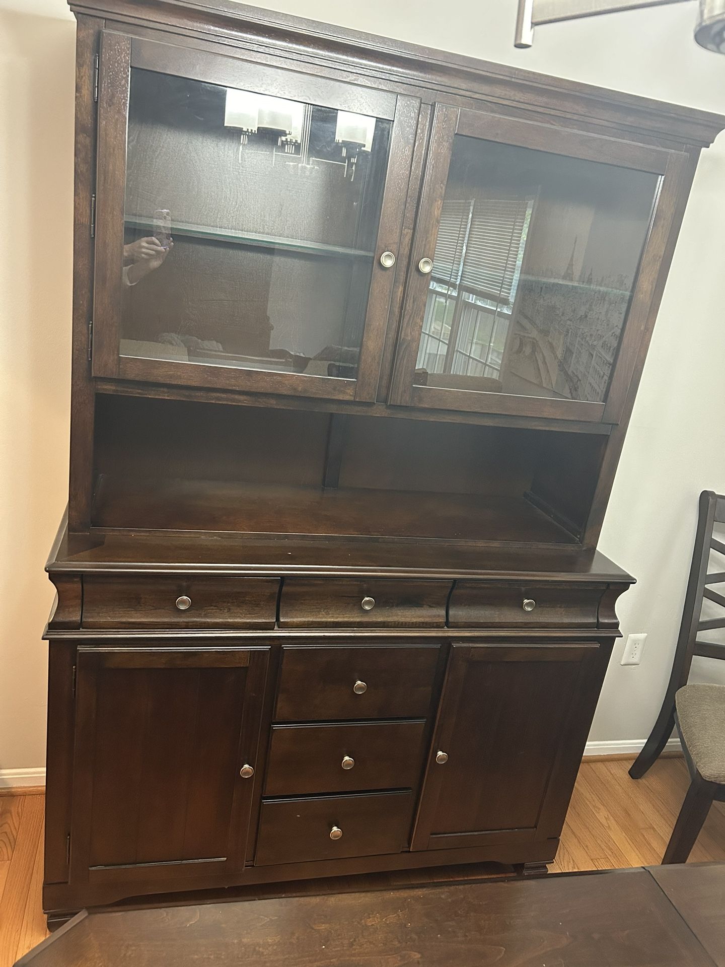 Dark Walnut Dining Room China Cabinet And Table/chairs