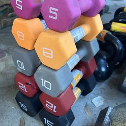new pair of 5,8,10,12,15lb neoprene dumbbells